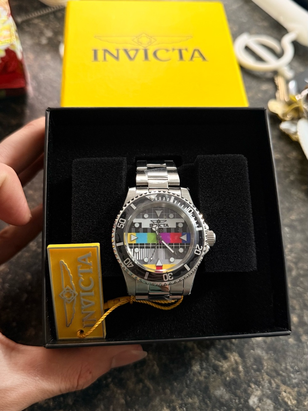 Invicta Silver Men’s Watch with Multicolor Test-Pattern Dial TV